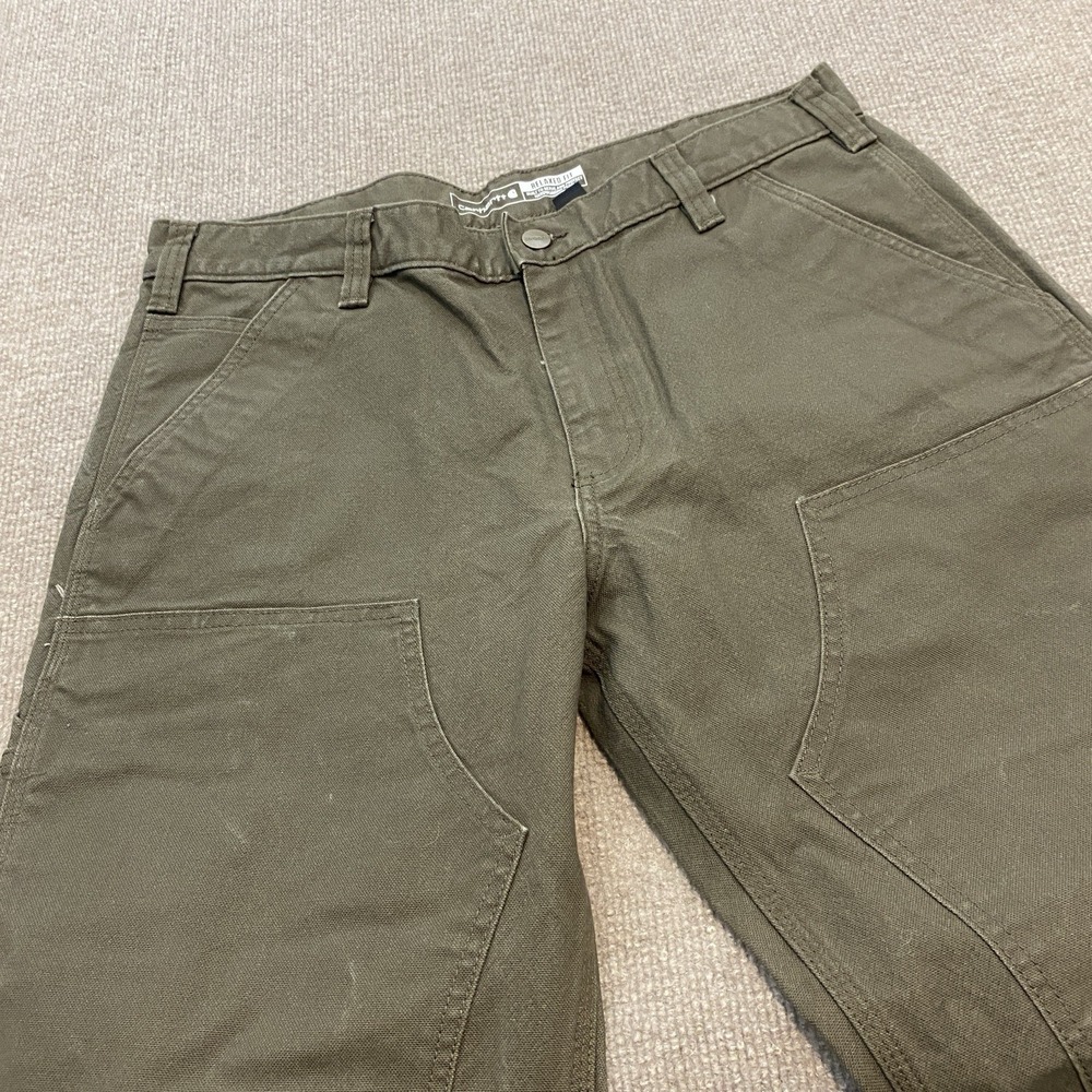 Carhartt Double Knee Pants Mens 35x30 Relaxed Fit Grunge Distressed Green Faded